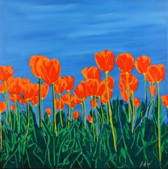 Painting "Tulips" by painter Goswin Houy acrylic canvas at Jose Art Gallery