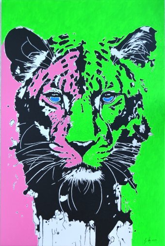 Painting "Tiger" by painter Goswin Houy acrylic canvas at Jose Art Gallery