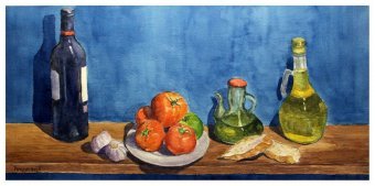 Peinture "Des couleurs qui nourrissent l'âme méditerranéenne", peintre Vicent Penya-Roja aquarelle papier à la Jose Art Gallery