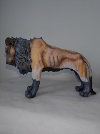 Sculpture "Fire Lion: Majestic Clay Beast" by sculptor Max Sculpt Terra-cotta at Jose Art Gallery