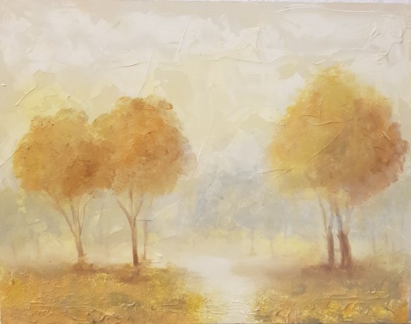 Golden Dawn in Misty Forest
