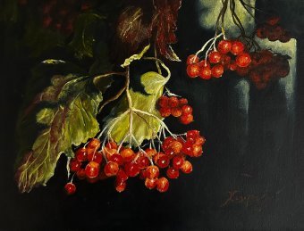 Painting "Red viburnum 4" by painter Elena Khokhryakova oil canvas at Jose Art Gallery