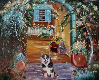 Corgi in the Courtyard