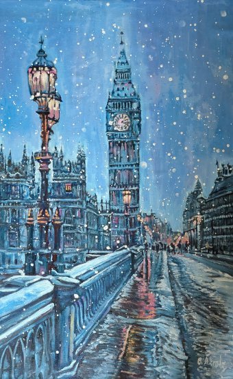Neige du soir sur les lumières de Londres