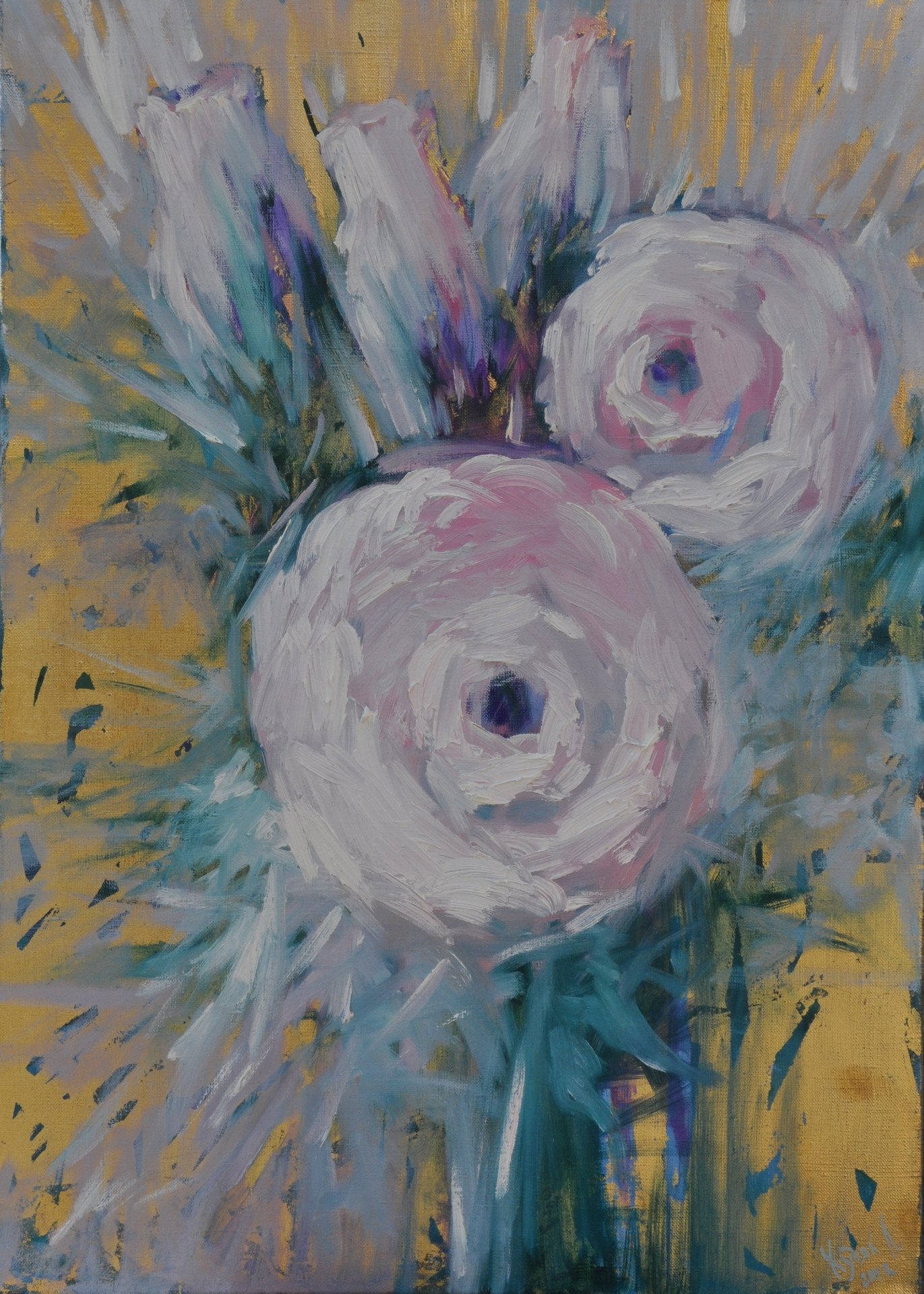 Roses and gold Painting by Lyubomyr Khudyak