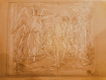 Graphique "Adam et Ève hors du paradis : le péché originel", illustrateur roberto ferrando crayon papier à la Jose Art Gallery