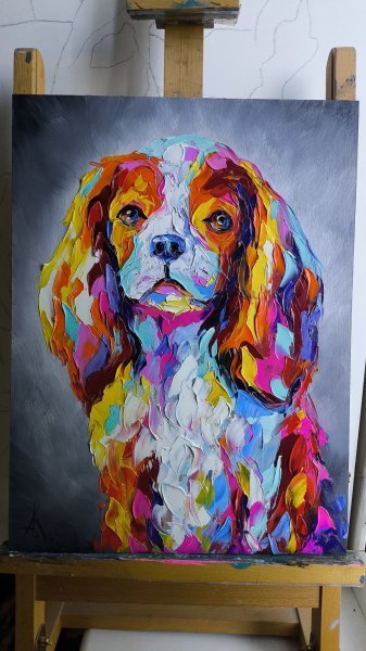 Additional view 3: Contemporary Art Animal Painting Cavalier King Charles Spaniel by painter Anastasia Kozorez oil wood 