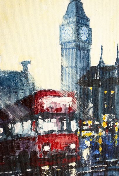 London Cityscape with Big Ben in Rain Painting by Oleksandr Neliubin