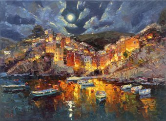 Painting "Night city" by painter Yevgeny Chernyakovsky oil canvas at Jose Art Gallery