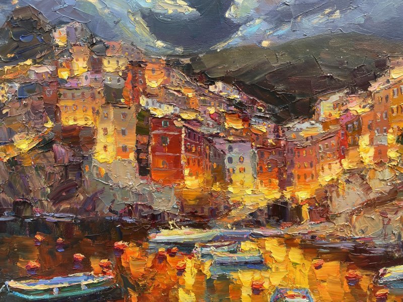 Additional view 3: Impressionism Landscape Painting Night city by painter Yevgeny Chernyakovsky oil canvas 