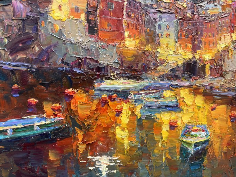 Additional view 5: Impressionism Landscape Painting Night city by painter Yevgeny Chernyakovsky oil canvas 