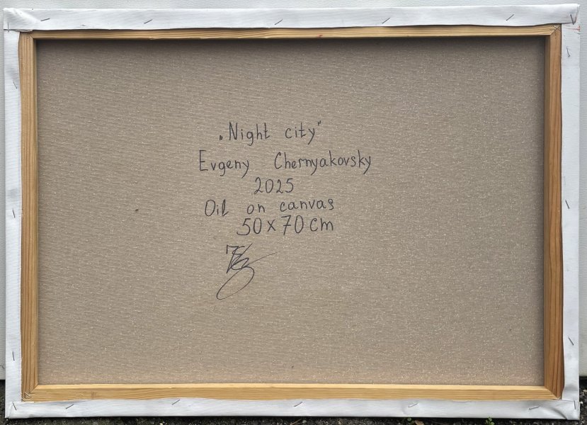 Additional view 7: Impressionism Landscape Painting Night city by painter Yevgeny Chernyakovsky oil canvas 