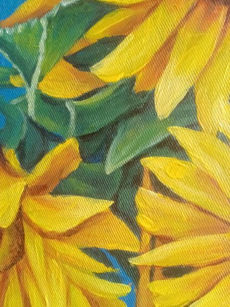 Sunflowers in a Blue Vase Painting by Isaac Opoku Badu