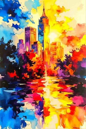 Arte digital "Horizonte radiante de la ciudad I", artista digital Viktor Levchenko en Jose Art Gallery