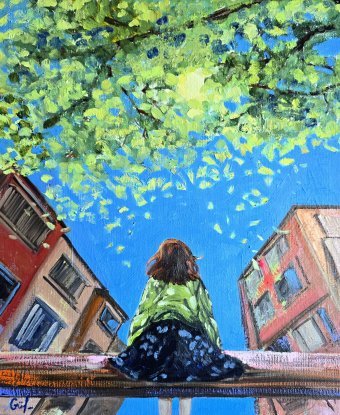 Peinture "Étreinte du soleil", peintre Gulshaba Abbasova huile toile à la Jose Art Gallery