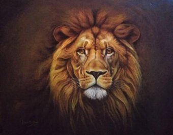 Painting "Majestic Lion Portrait" by painter Isaac Opoku Badu acrylic canvas at Jose Art Gallery
