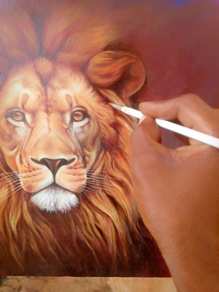 Additional view 1: Fine Art Animal Painting Majestic Lion Portrait by painter Isaac Opoku Badu acrylic canvas 