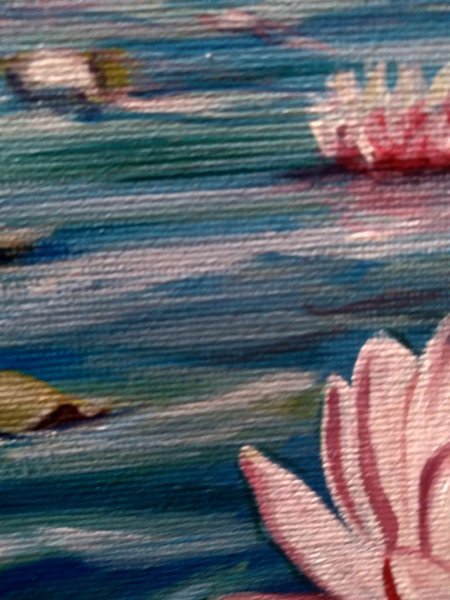 Additional view 2: Fine Art Flower Painting Serene Water Lilies in Bloom by painter Isaac Opoku Badu acrylic canvas 