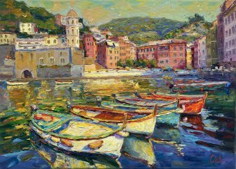Pintura "Barcos no cais", pintor Yevgeny Chernyakovsky óleo tela de pintura na Jose Art Gallery