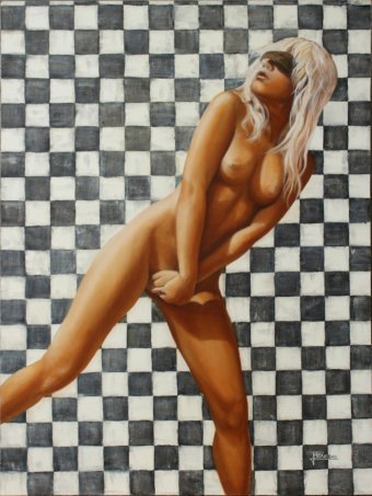 Malarstwo "Dialog nagiej dziewczyny i szachownicy", malarz Oleksandr Neliubin olej płótno w Jose Art Gallery