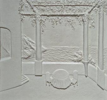Painting "In the Provencal style: relaxation and comfort" by painter Yuliya Suhonosova mixed method plaster at Jose Art Gallery
