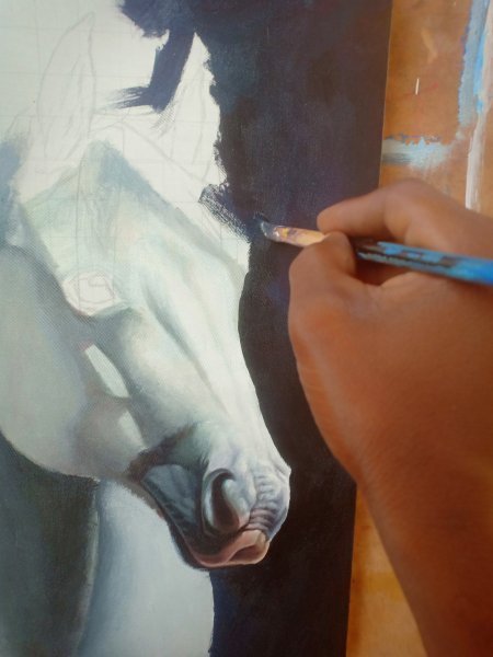 Additional view 1: Fine Art Animal Painting Majestic White Horse Portrait by painter Isaac Opoku Badu acrylic canvas 