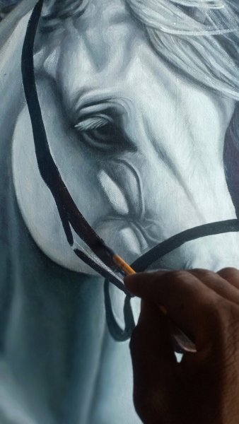 Additional view 3: Fine Art Animal Painting Majestic White Horse Portrait by painter Isaac Opoku Badu acrylic canvas 