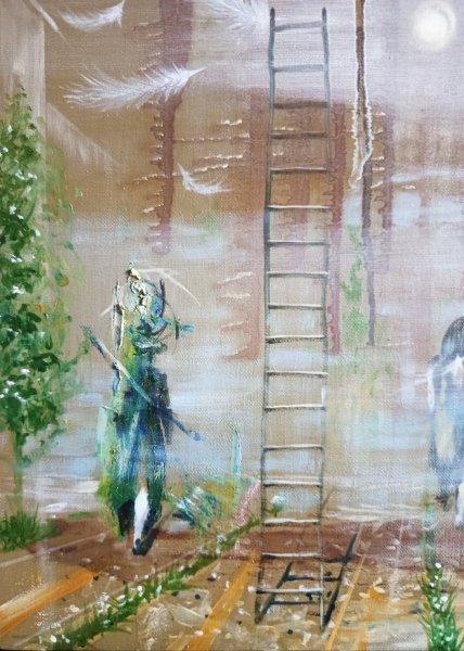 Image supplémentaire 1: Art conceptuel Paysage urbain Peinture "Voile du matin", peintre Serhiy Roy huile toile 