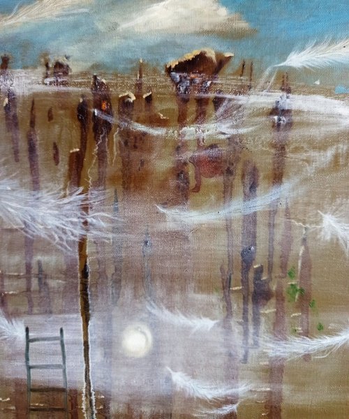 Image supplémentaire 3: Art conceptuel Paysage urbain Peinture "Voile du matin", peintre Serhiy Roy huile toile 