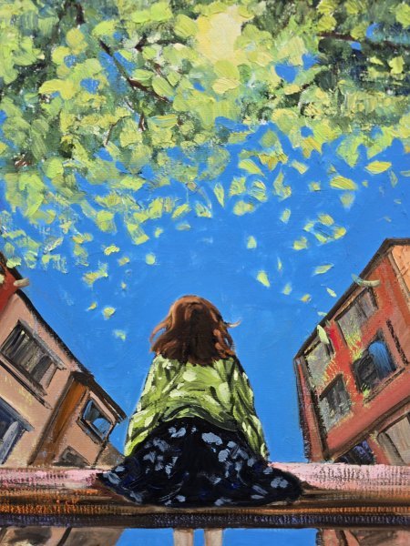 Additional view 4: Conceptual Cityscapes Painting Embrace of the Sun by painter Gulshaba Abbasova oil canvas 