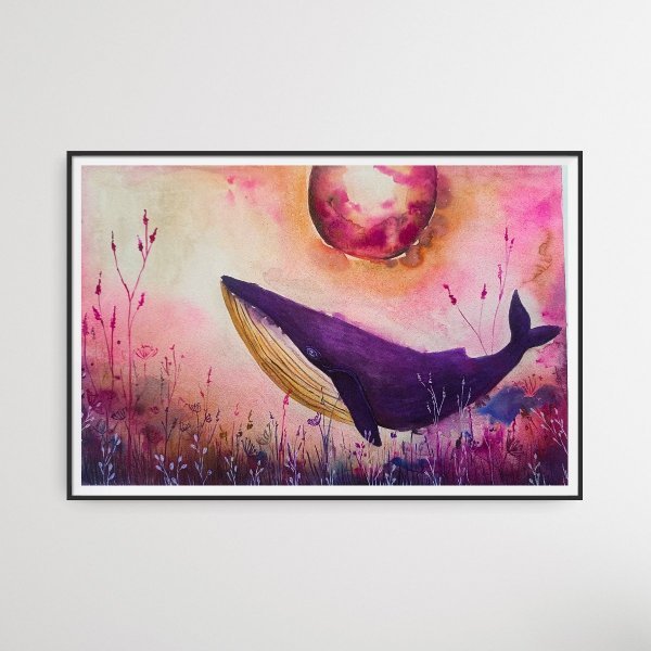 Additional view 3: Surrealism Animal Painting Lavender Drift by painter Evgenia Smirnova watercolor paper 