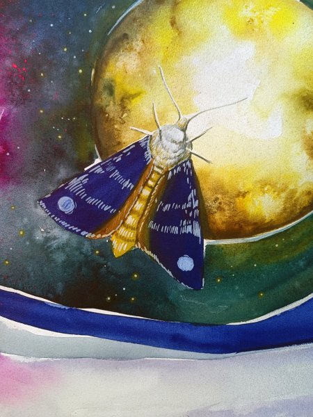 Additional view 4: Surrealism Landscape Painting Into the Moonlight by painter Evgenia Smirnova watercolor paper 