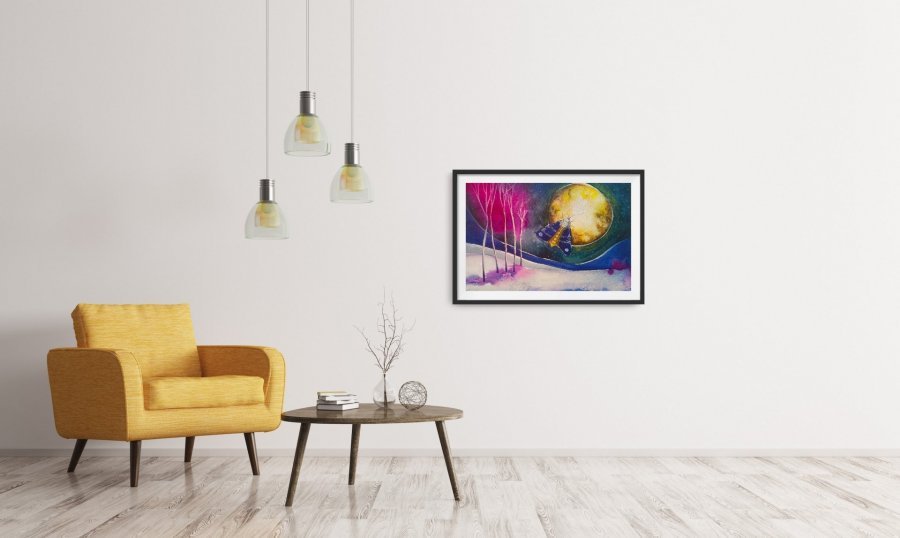 Additional view 5: Surrealism Landscape Painting Into the Moonlight by painter Evgenia Smirnova watercolor paper 