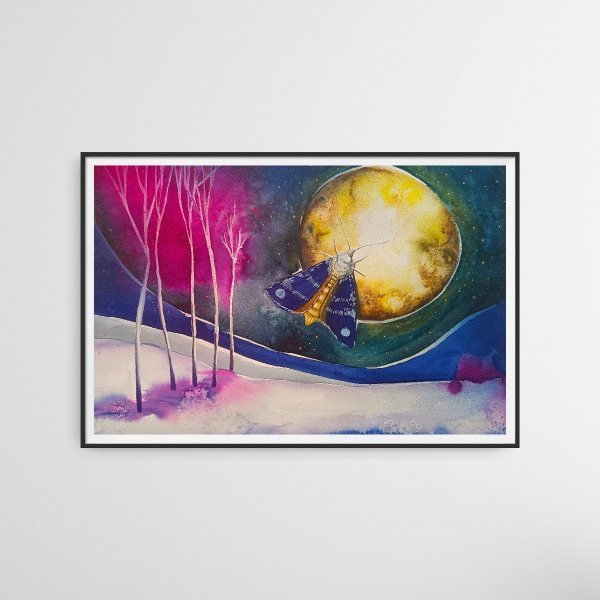 Additional view 6: Surrealism Landscape Painting Into the Moonlight by painter Evgenia Smirnova watercolor paper 