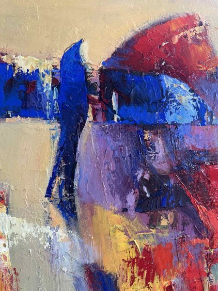 Additional view 1: Abstract Landscape Painting Morning Dawn and Bluebirds by painter Valentine Kozyar oil canvas 