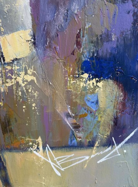 Additional view 2: Abstract Landscape Painting Morning Dawn and Bluebirds by painter Valentine Kozyar oil canvas 