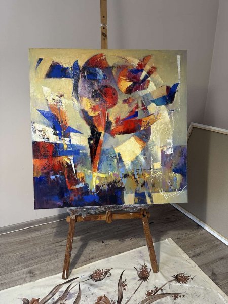 Additional view 3: Abstract Landscape Painting Morning Dawn and Bluebirds by painter Valentine Kozyar oil canvas 