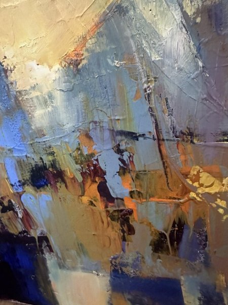 Additional view 5: Abstract Landscape Painting Morning Dawn and Bluebirds by painter Valentine Kozyar oil canvas 