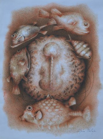 Desenho "Originária do riacho. Formas surreais.", ilustrador Aljona Frantaseva (Belaja) tinta papel na Jose Art Gallery