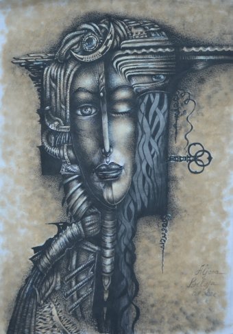 Desenho "A chave para a transformação da mente", ilustrador Aljona Frantaseva (Belaja) tinta papel na Jose Art Gallery