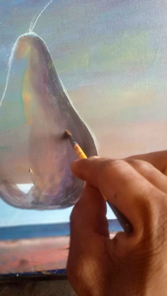 Additional view 2: Fine Art Still-Life Painting Lone Pear on a Table by painter Isaac Opoku Badu acrylic canvas 