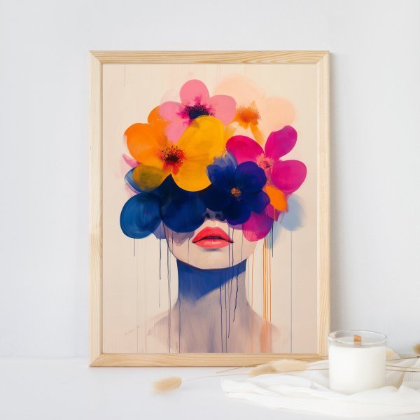 Additional view 1: Conceptual Portrait Painting Petals of Denial: Floral Mask & Emotion by painter Tatiana Taner ink paper 
