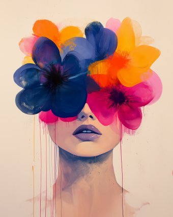 Painting "Silent Bloom: Vibrant Abstract Portrait" by painter Tatiana Taner ink paper at Jose Art Gallery