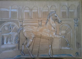 Drawing "Canova's Horse: Iconic Classical Sculpture" by illustrator roberto ferrando pencil paper at Jose Art Gallery