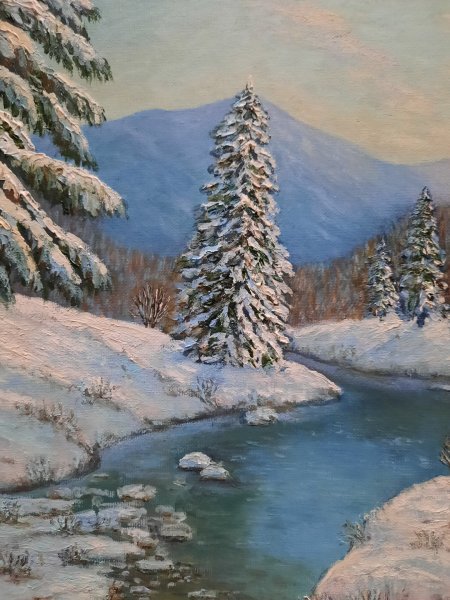 Winter Mountain Serenity Snow Scene Painting by Elena Anufriyeva