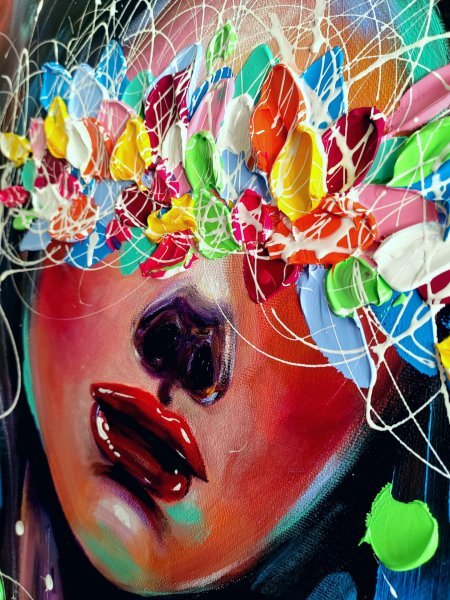 Additional view 3: Pop Art Portrait Painting Dreaming - colorful portrait by painter Aliaksandra Tsesarskaya acrylic canvas 