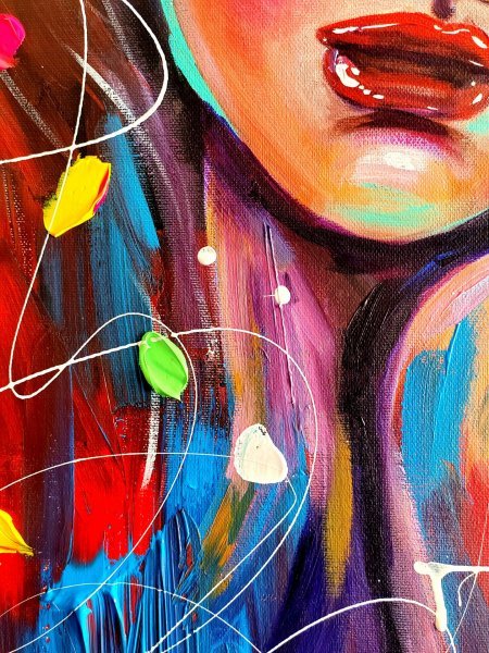 Additional view 7: Pop Art Portrait Painting Dreaming - colorful portrait by painter Aliaksandra Tsesarskaya acrylic canvas 