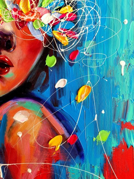 Additional view 10: Pop Art Portrait Painting Dreaming - colorful portrait by painter Aliaksandra Tsesarskaya acrylic canvas 