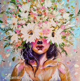 Painting "Flowers in my head" by painter Aliaksandra Tsesarskaya acrylic canvas at Jose Art Gallery