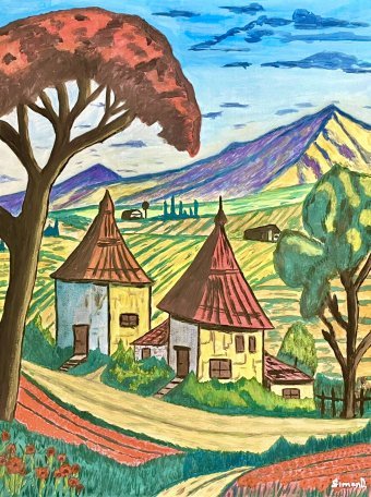 Painting "Sunny Valley" by painter SimonD. watercolor canvas at Jose Art Gallery